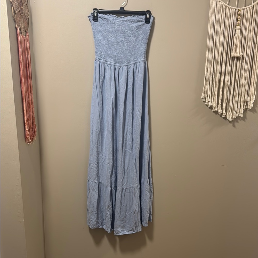 Blue Tiered Smocked Maxi Dress